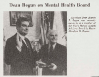 Clipping showing Begun being sworn in by Mayor Beame