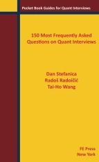 Book jacket for 150 Most Frequently Asked Questions on Quant Interviews