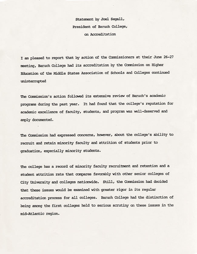 Article from Baruch News, June 27, 1990