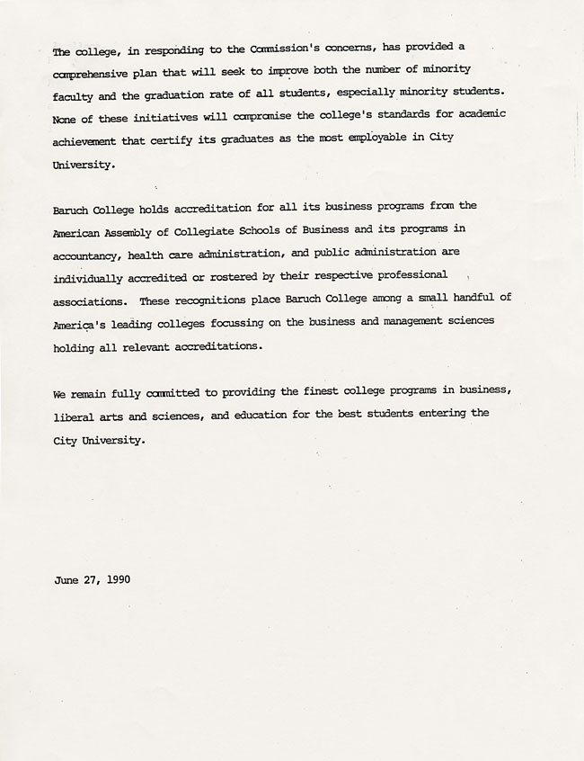 Article from Baruch News, June 27, 1990