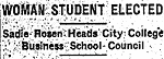 New York Times Article, Woman Student Elected, 11/17/43