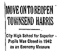 New York Times article, Move On to Reopen Townsend Harris, August 19, 1954.