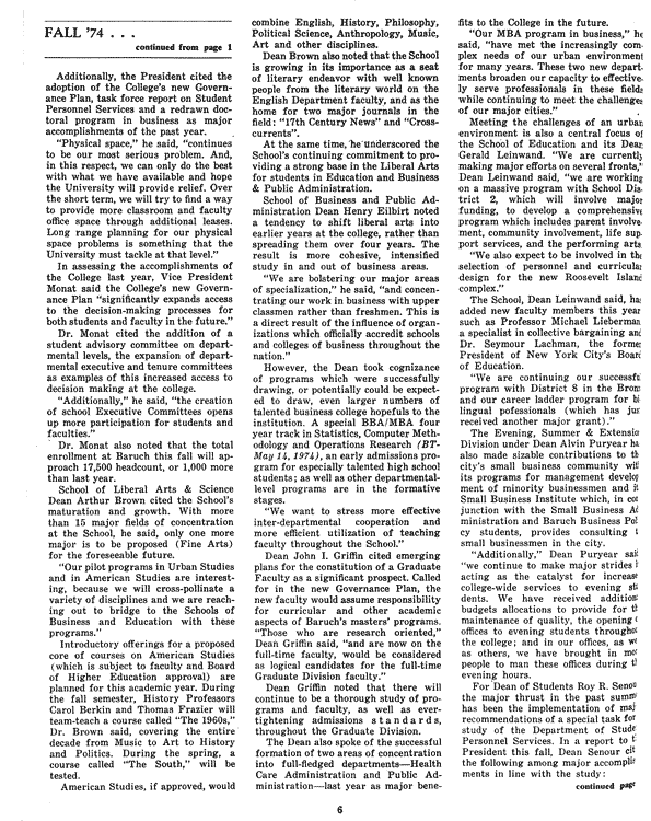 Article from Baruch Today, September 24, 1974