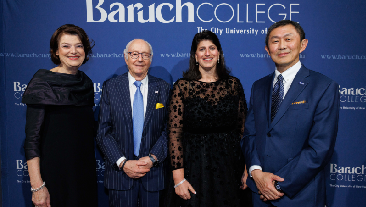 BCF President Helen Mills and President S. David Wu pose with Buzzy Geduld and Lara Abrash at the Bernard Baruch Dinner.