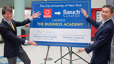 LaGuardia–Baruch Business Academy Launch Marked at Signing Ceremony with LaGuardia President Kenneth Adams and Baruch President S. David Wu