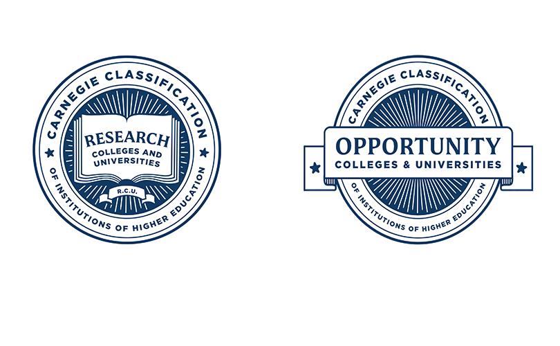 Side-by-side Carnegie Classification emblems representing Research and Opportunity designations.